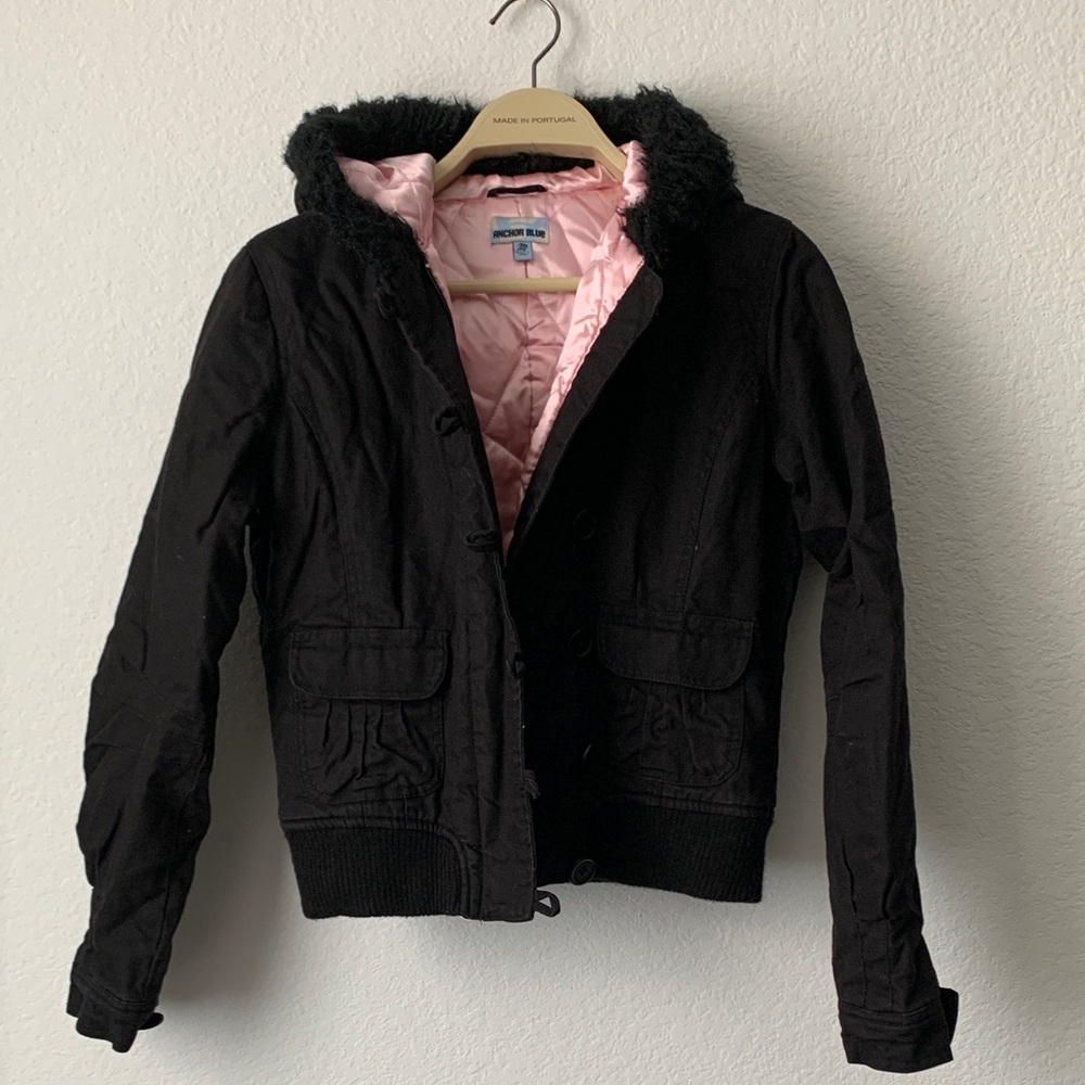 Anchor Blue Black Jean Jacket with Pink Interior
